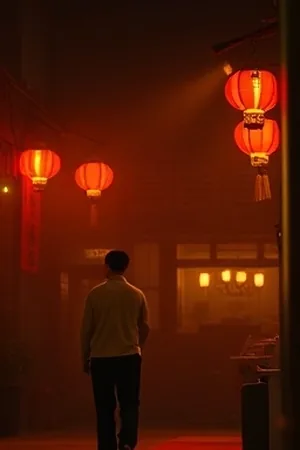 秋霞影视首屏主推作品长夜灯火的竖版海报，雨夜街灯下撑着伞的背影